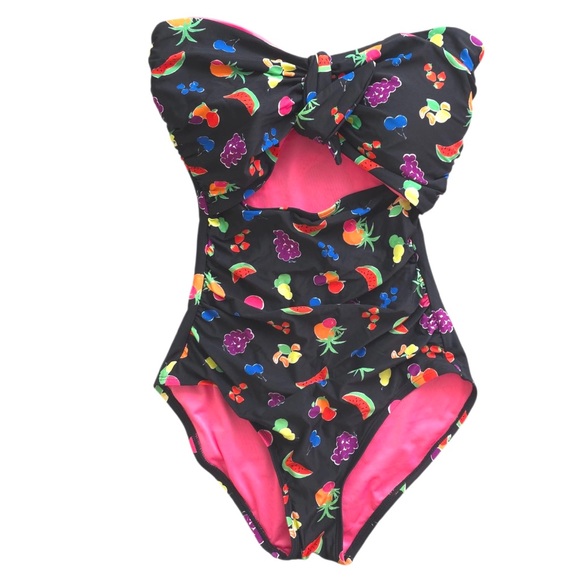 Kate Spade One Piece Swimsuit Summer Fruit Bandeau With Halter Strap Size Medium - Picture 3 of 8